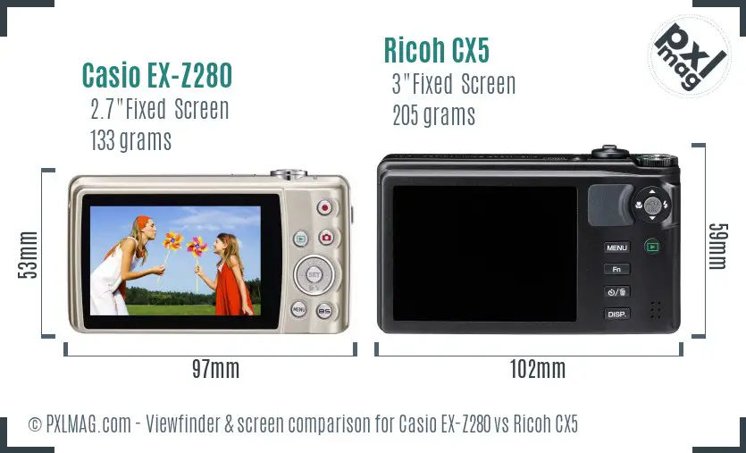 Casio EX-Z280 vs Ricoh CX5 Screen and Viewfinder comparison Casio EX-Z280 vs Ricoh CX5 Screen and Viewfinder comparison