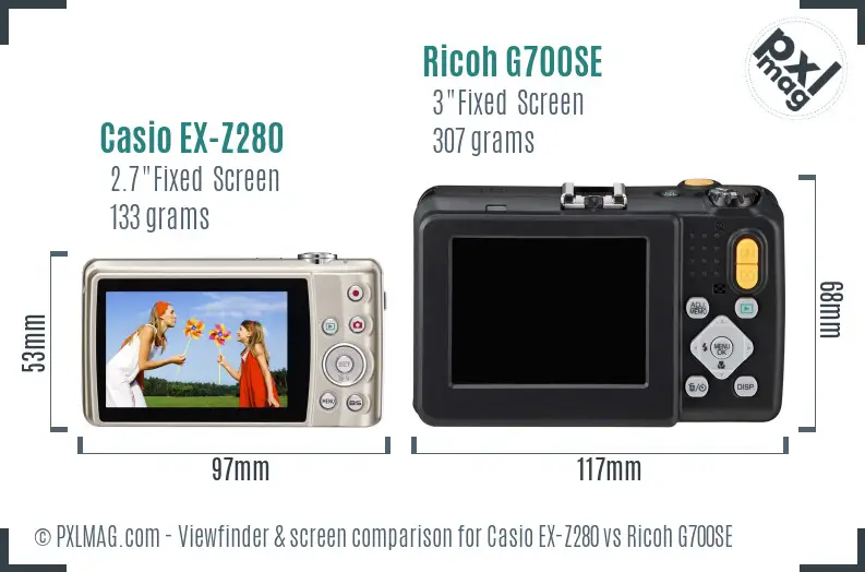Casio EX-Z280 vs Ricoh G700SE Screen and Viewfinder comparison