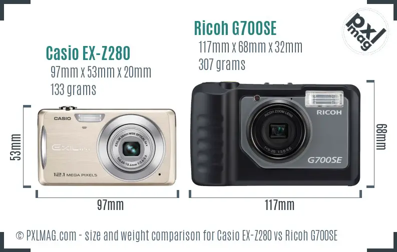 Casio EX-Z280 vs Ricoh G700SE size comparison