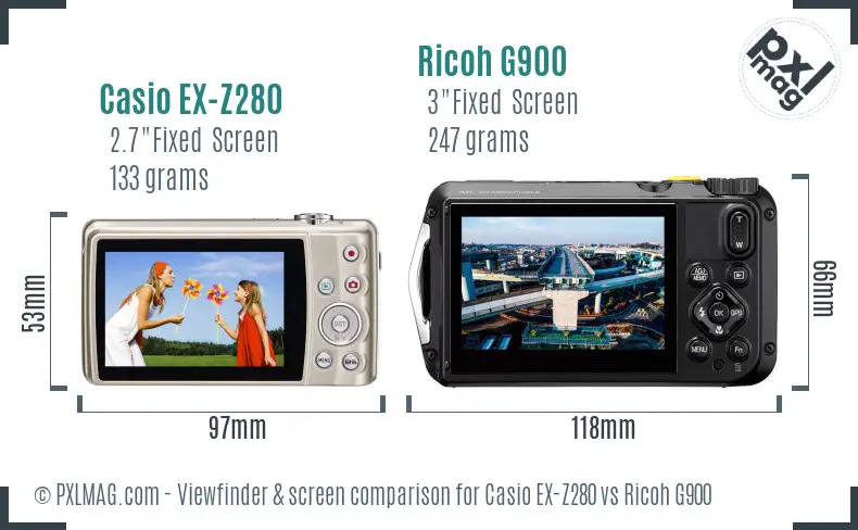 Casio EX-Z280 vs Ricoh G900 Screen and Viewfinder comparison