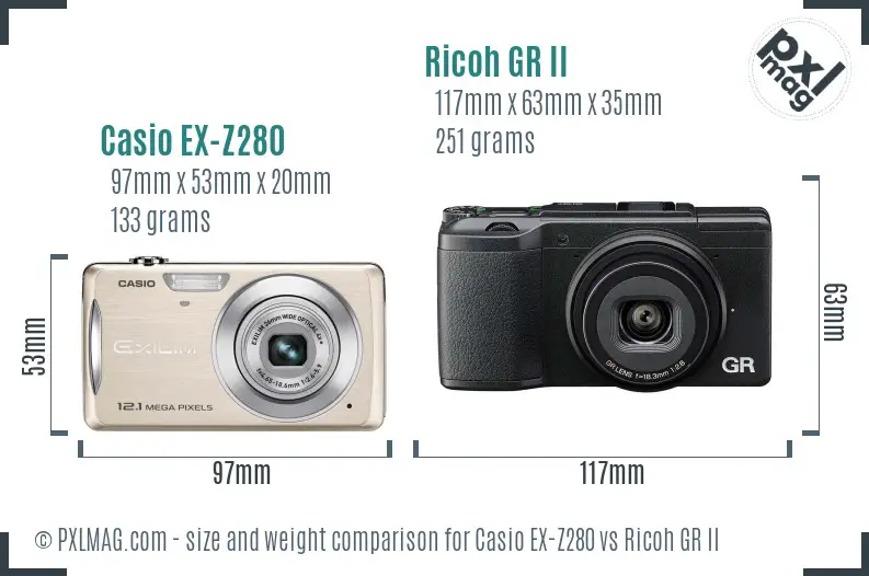 Casio EX-Z280 vs Ricoh GR II size comparison Casio EX-Z280 vs Ricoh GR II size comparison