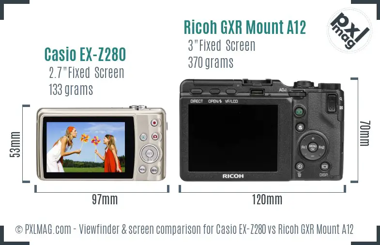 Casio EX-Z280 vs Ricoh GXR Mount A12 Screen and Viewfinder comparison