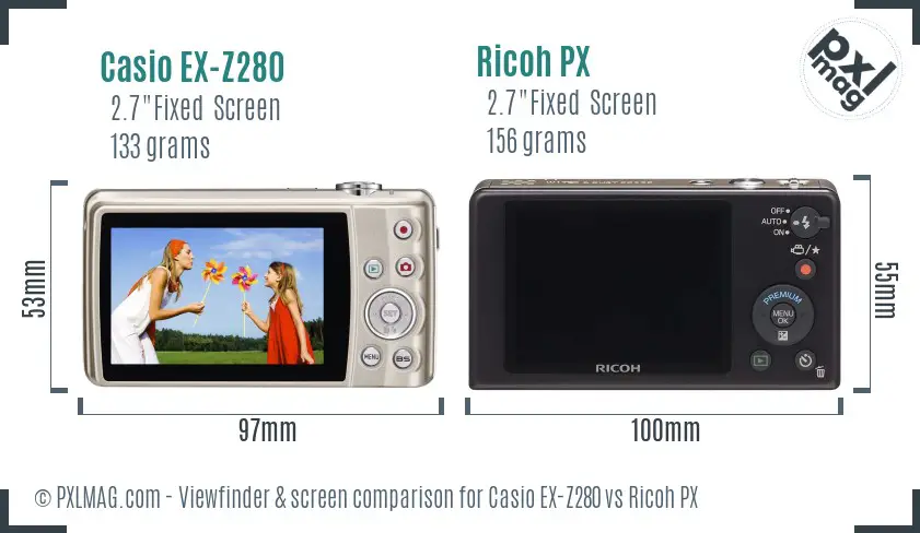 Casio EX-Z280 vs Ricoh PX Screen and Viewfinder comparison