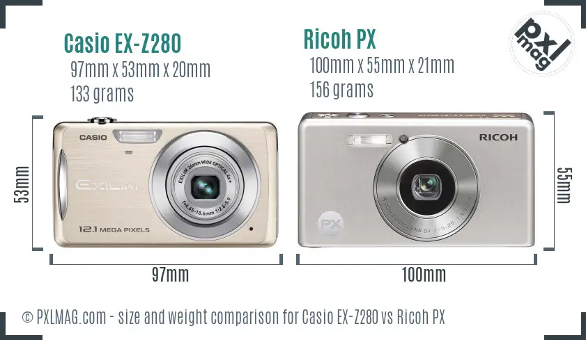 Casio EX-Z280 vs Ricoh PX size comparison