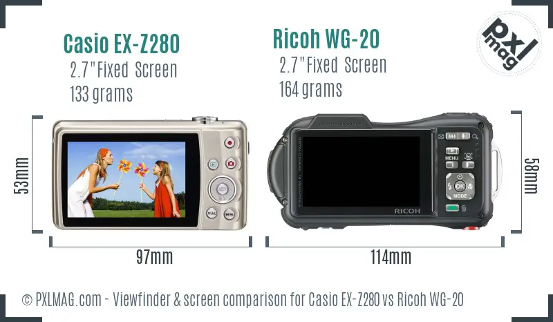 Casio EX-Z280 vs Ricoh WG-20 Screen and Viewfinder comparison