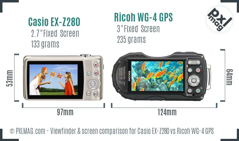 Casio EX-Z280 vs Ricoh WG-4 GPS Screen and Viewfinder comparison