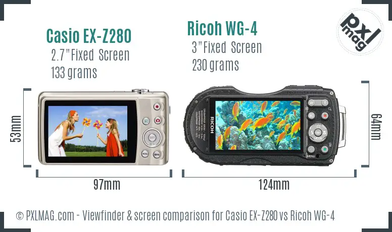 Casio EX-Z280 vs Ricoh WG-4 Screen and Viewfinder comparison