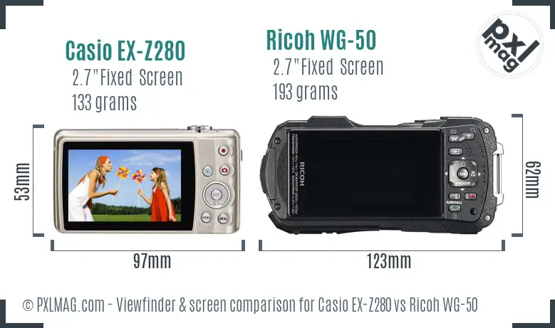 Casio EX-Z280 vs Ricoh WG-50 Screen and Viewfinder comparison
