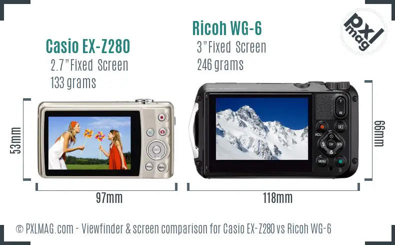 Casio EX-Z280 vs Ricoh WG-6 Screen and Viewfinder comparison