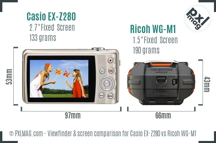 Casio EX-Z280 vs Ricoh WG-M1 Screen and Viewfinder comparison Casio EX-Z280 vs Ricoh WG-M1 Screen and Viewfinder comparison