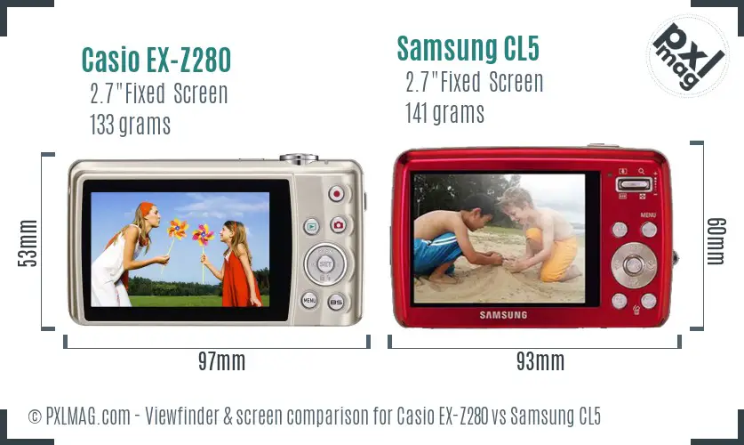 Casio EX-Z280 vs Samsung CL5 Screen and Viewfinder comparison