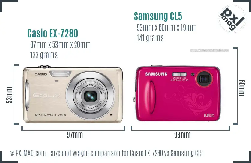 Casio EX-Z280 vs Samsung CL5 size comparison