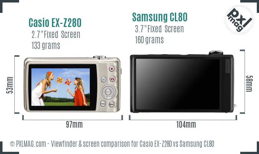 Casio EX-Z280 vs Samsung CL80 Screen and Viewfinder comparison