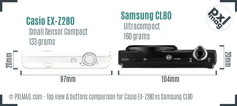 Casio EX-Z280 vs Samsung CL80 top view buttons comparison