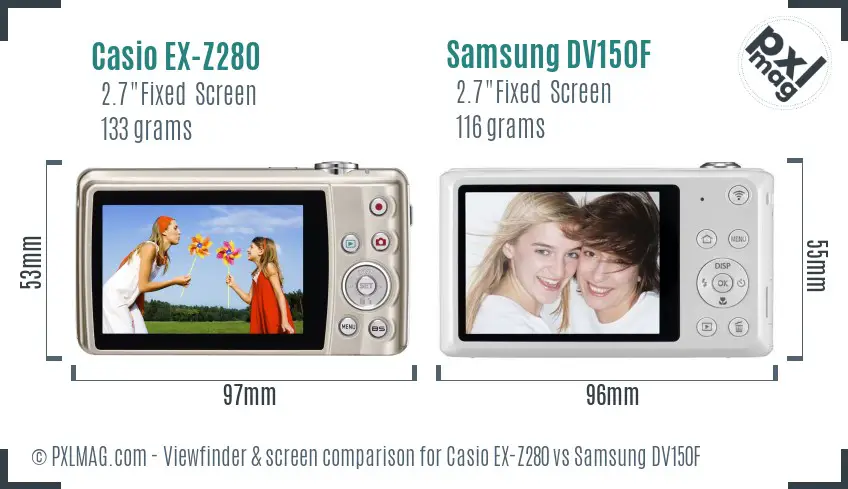Casio EX-Z280 vs Samsung DV150F Screen and Viewfinder comparison