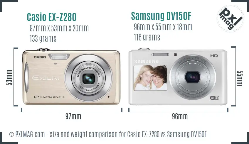 Casio EX-Z280 vs Samsung DV150F size comparison