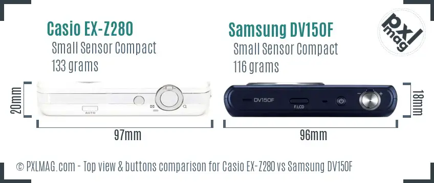 Casio EX-Z280 vs Samsung DV150F top view buttons comparison