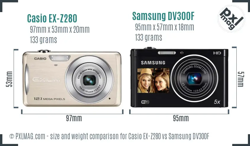Casio EX-Z280 vs Samsung DV300F size comparison Casio EX-Z280 vs Samsung DV300F size comparison