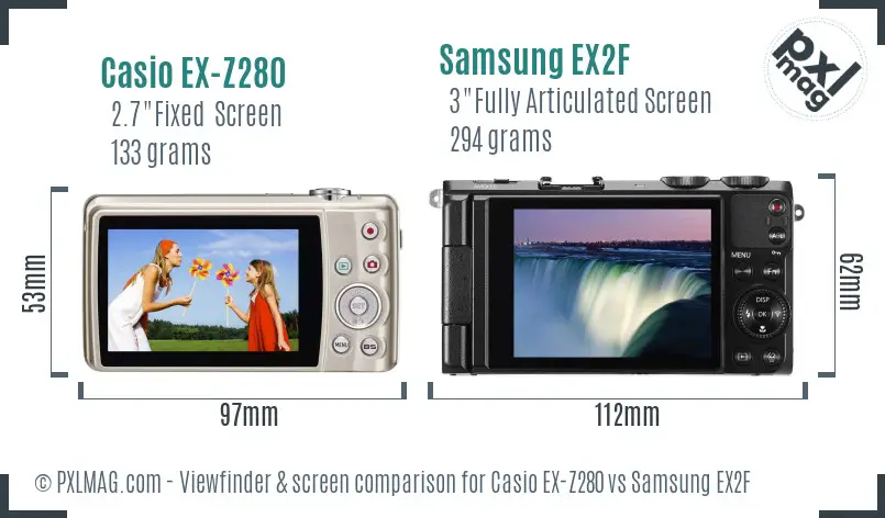 Casio EX-Z280 vs Samsung EX2F Screen and Viewfinder comparison