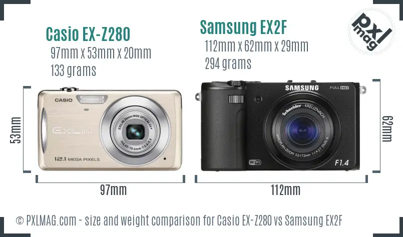 Casio EX-Z280 vs Samsung EX2F size comparison