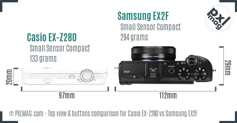 Casio EX-Z280 vs Samsung EX2F top view buttons comparison