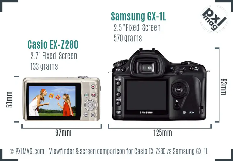 Casio EX-Z280 vs Samsung GX-1L Screen and Viewfinder comparison
