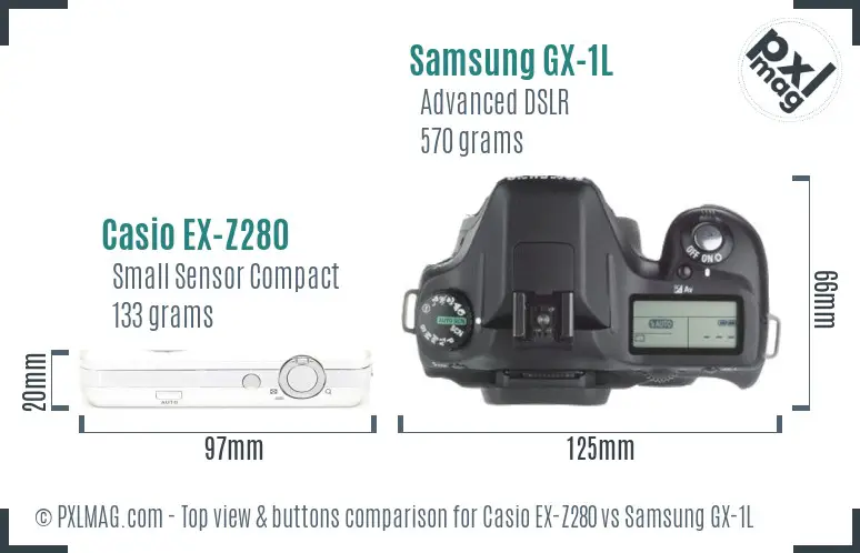 Casio EX-Z280 vs Samsung GX-1L top view buttons comparison