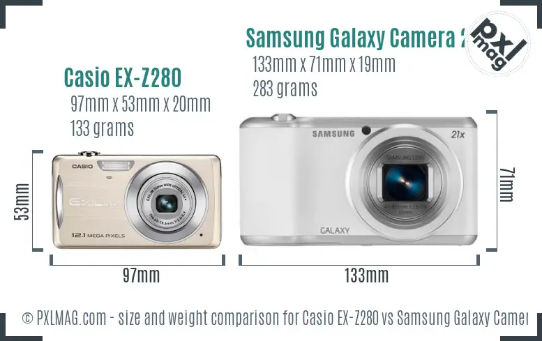 Casio EX-Z280 vs Samsung Galaxy Camera 2 size comparison