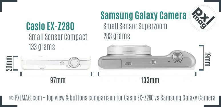 Casio EX-Z280 vs Samsung Galaxy Camera 2 top view buttons comparison