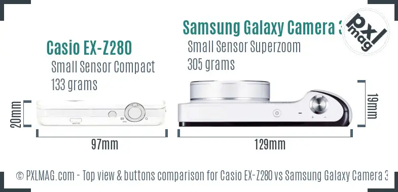 Casio EX-Z280 vs Samsung Galaxy Camera 3G top view buttons comparison