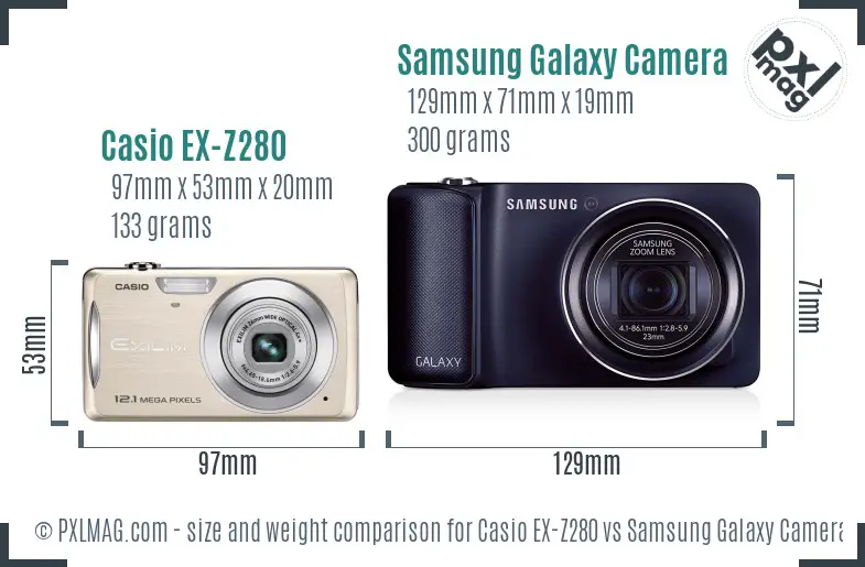 Casio EX-Z280 vs Samsung Galaxy Camera size comparison