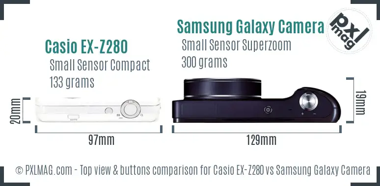 Casio EX-Z280 vs Samsung Galaxy Camera top view buttons comparison