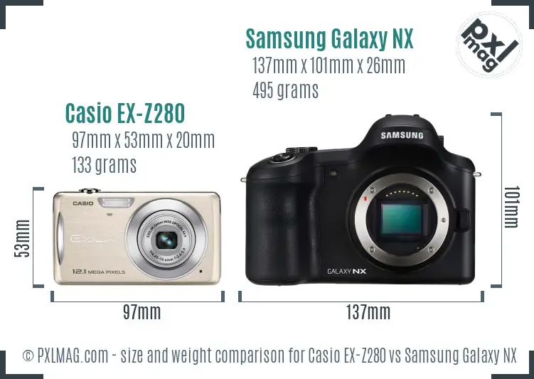 Casio EX-Z280 vs Samsung Galaxy NX size comparison