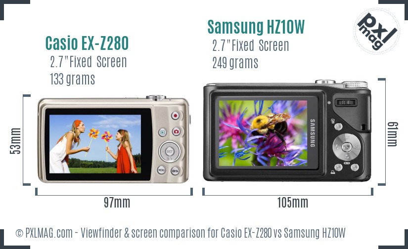 Casio EX-Z280 vs Samsung HZ10W Screen and Viewfinder comparison