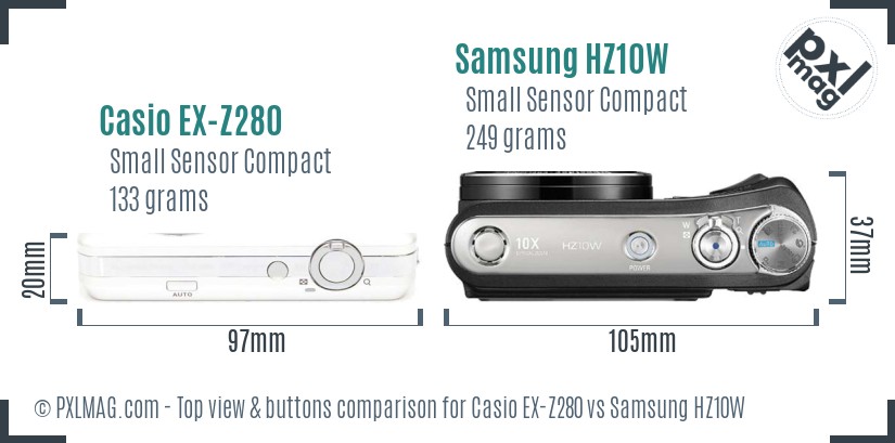 Casio EX-Z280 vs Samsung HZ10W top view buttons comparison