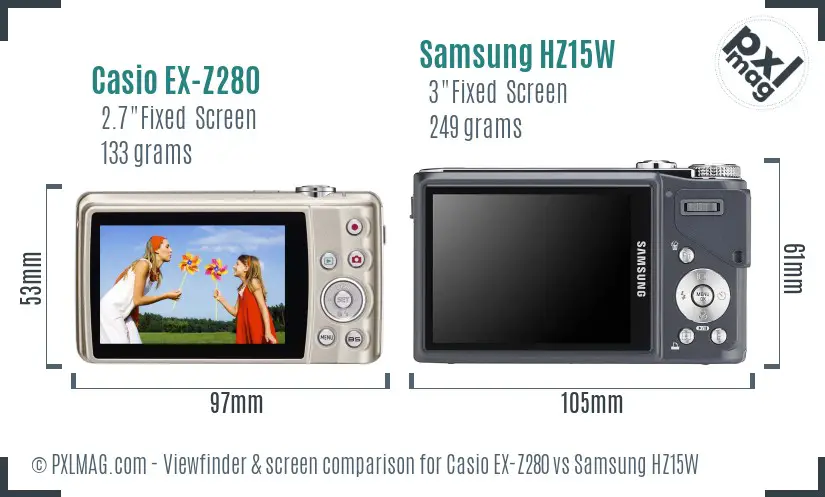 Casio EX-Z280 vs Samsung HZ15W Screen and Viewfinder comparison