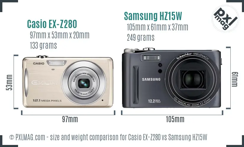 Casio EX-Z280 vs Samsung HZ15W size comparison