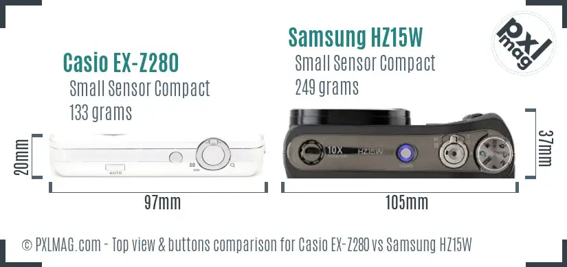 Casio EX-Z280 vs Samsung HZ15W top view buttons comparison