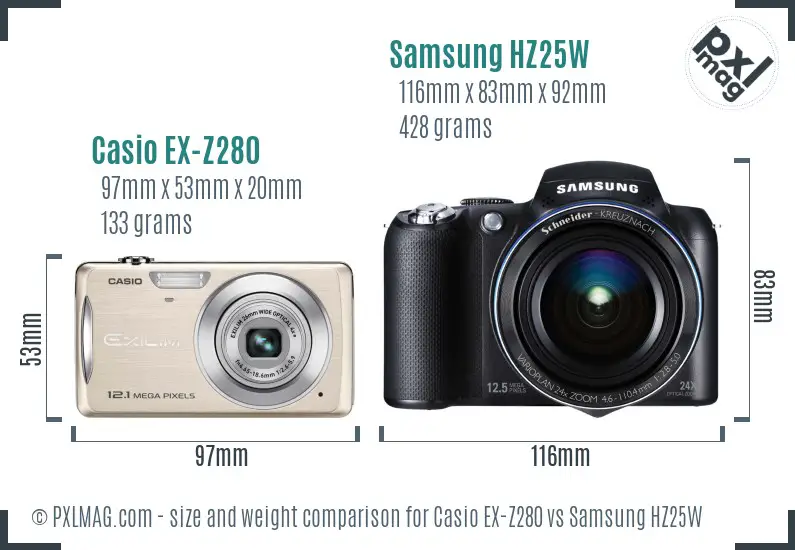 Casio EX-Z280 vs Samsung HZ25W size comparison