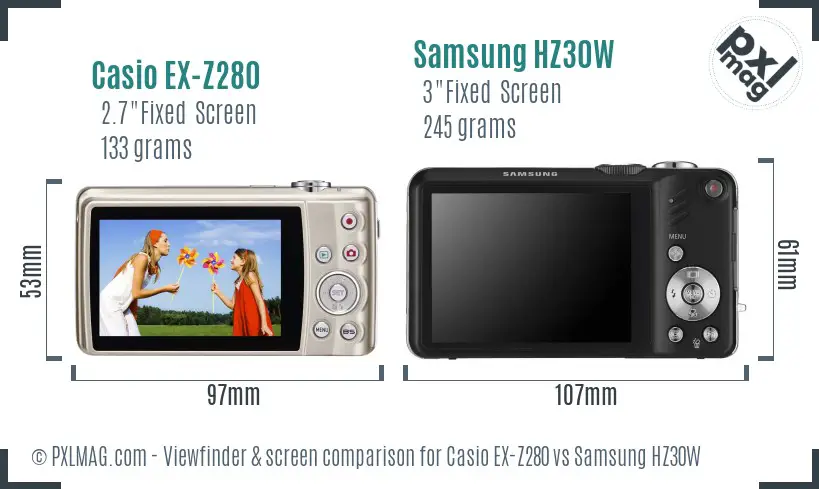 Casio EX-Z280 vs Samsung HZ30W Screen and Viewfinder comparison