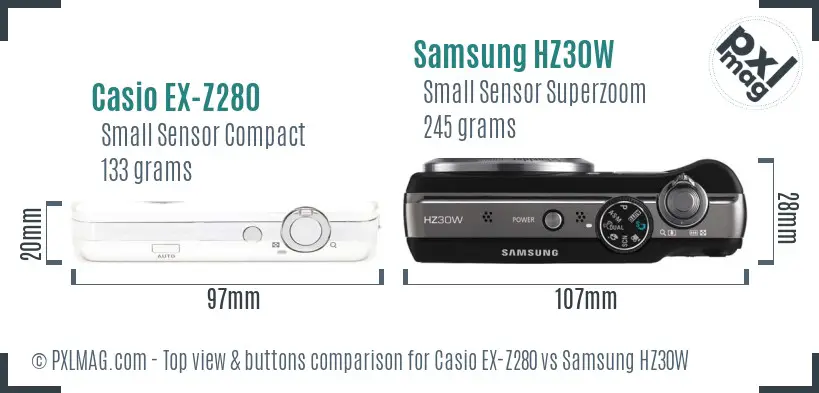 Casio EX-Z280 vs Samsung HZ30W top view buttons comparison