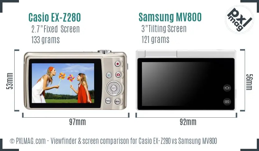 Casio EX-Z280 vs Samsung MV800 Screen and Viewfinder comparison