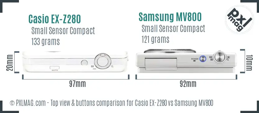 Casio EX-Z280 vs Samsung MV800 top view buttons comparison