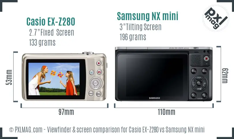 Casio EX-Z280 vs Samsung NX mini Screen and Viewfinder comparison