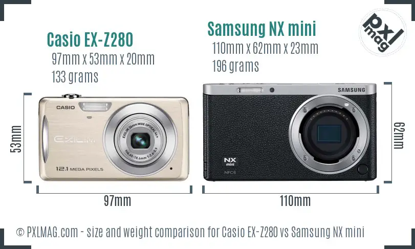 Casio EX-Z280 vs Samsung NX mini size comparison