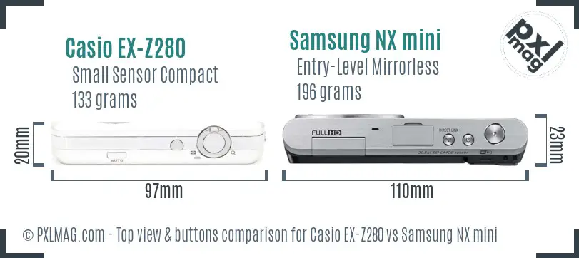 Casio EX-Z280 vs Samsung NX mini top view buttons comparison