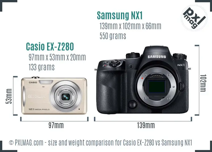 Casio EX-Z280 vs Samsung NX1 size comparison