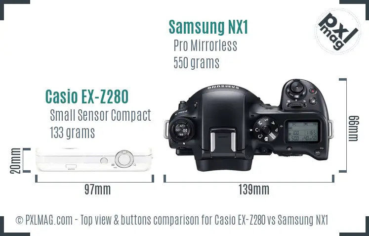 Casio EX-Z280 vs Samsung NX1 top view buttons comparison