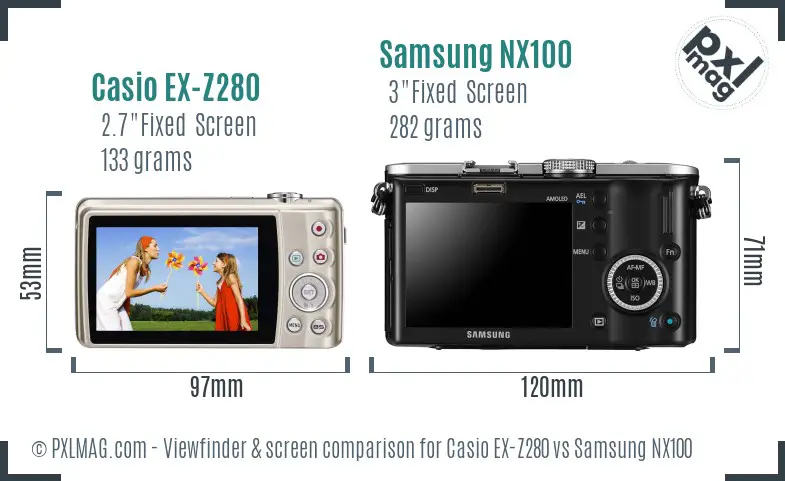 Casio EX-Z280 vs Samsung NX100 Screen and Viewfinder comparison