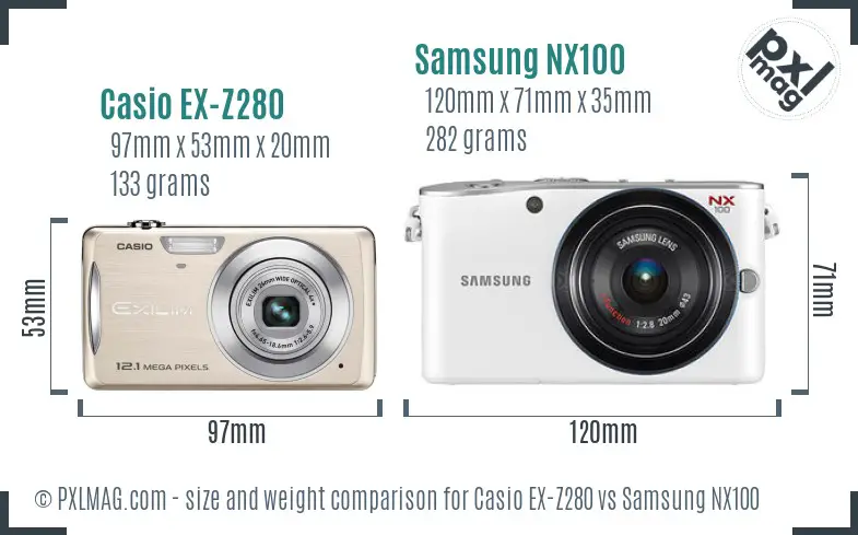 Casio EX-Z280 vs Samsung NX100 size comparison